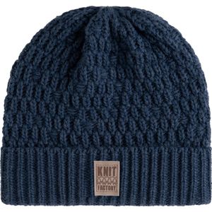 Knit Factory Jaida Gebreide Muts Heren & Dames - Beanie hat - Jeans - Warme donkerblauwe Wintermuts - Unisex - One Size