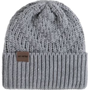 Knit Factory Sally Gebreide Muts Heren & Dames - Beanie hat - Licht Grijs - Grofgebreid - Warme lichtgrijze Wintermuts - Unisex - One Size