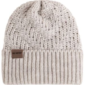 Knit Factory Sally Gebreide Muts Heren & Dames - Beanie hat - Beige - Grofgebreid - Warme Wintermuts - Unisex - One Size