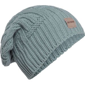 Knit Factory Bobby Gebreide Muts Heren & Dames - Sloppy Beanie hat - Stone Green - Warme groene Wintermuts - Unisex - One Size