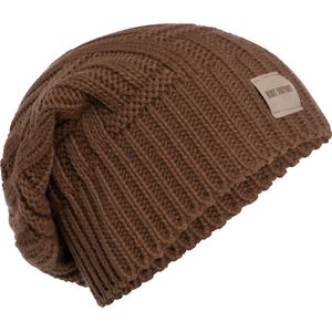 Knit Factory Bobby Gebreide Muts Heren & Dames - Sloppy Beanie hat - Tobacco - Warme bruine Wintermuts - Unisex - One Size