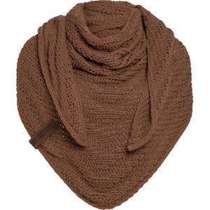 Knit Factory Sally Gebreide Omslagdoek - Driehoek Sjaal Dames - Dames sjaal - Wintersjaal - Stola - Wollen sjaal - Bruine sjaal - Tobacco - 220x85 cm - Grof gebreid