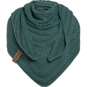 Knit Factory Sally Gebreide Omslagdoek - Driehoek Sjaal Dames - Dames sjaal - Wintersjaal - Stola - Wollen sjaal - Groene sjaal - Laurel - 220x85 cm - Grof gebreid