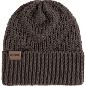 Knit Factory Sally Gebreide Muts Heren & Dames - Beanie hat - Taupe - Grofgebreid - Warme bruine Wintermuts - Unisex - One Size