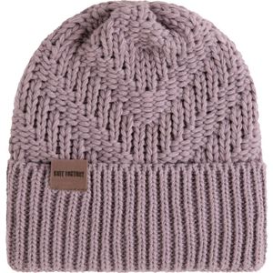 Knit Factory Sally Gebreide Muts Dames - Beanie hat - Mauve - Grofgebreid - Warme roze Wintermuts - One Size