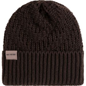 Knit Factory Sally Gebreide Muts Heren & Dames - Beanie hat - Donkerbruin - Grofgebreid - Warme bruine Wintermuts - Unisex - One Size