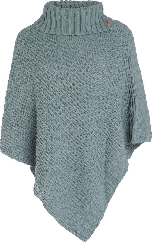 Nicky - Poncho - Stone Green - Gebreid - Ruime Opstaande Kraag