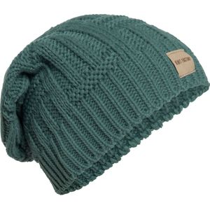 Knit Factory - Bobby Gebreide Muts Heren & Dames - Sloppy Beanie hat - Laurel - Warme groene Wintermuts - Unisex - One Size