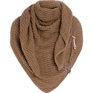 Knit Factory Jaida Gebreide Omslagdoek - Driehoek Sjaal Dames - Dames sjaal - Wintersjaal - Stola - Wollen sjaal - Bruine sjaal - Nude - 190x85 cm - Inclusief siersluiting