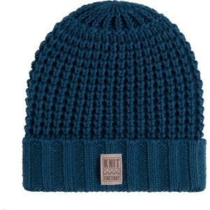 Knit Factory Robin Gebreide Muts Heren & Dames - Beanie hat - Petrol - Grofgebreid - Warme blauwe Wintermuts - Unisex - One Size