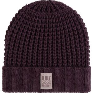 Knit Factory Robin Gebreide Muts Heren & Dames - Beanie hat - Aubergine - Grofgebreid - Warme paarse Wintermuts - Unisex - One Size