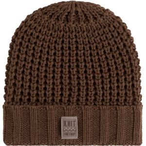 Knit Factory Robin Gebreide Muts Heren & Dames - Beanie hat - Tobacco - Grofgebreid - Warme bruine Wintermuts - Unisex - One Size