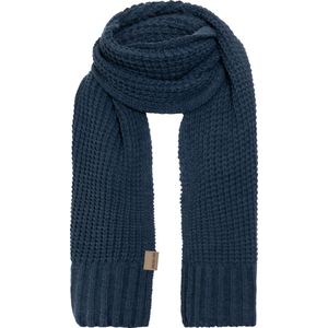 Knit Factory Robin Gebreide Sjaal Dames & Heren - Warme Wintersjaal - Grof gebreid - Langwerpige sjaal - Wollen sjaal - Heren sjaal - Dames sjaal - Unisex - Jeans - Donkerblauw - 200x40 cm