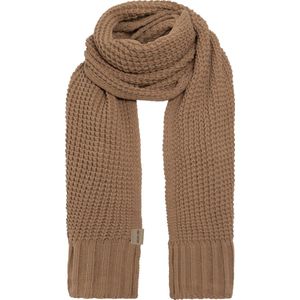 Knit Factory Robin Gebreide Sjaal Dames & Heren - Warme Wintersjaal - Grof gebreid - Langwerpige sjaal - Wollen sjaal - Heren sjaal - Dames sjaal - Unisex - Nude - Bruin - 200x40 cm