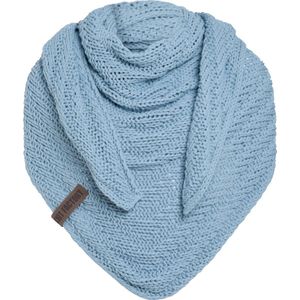 Knit Factory Sally Gebreide Omslagdoek - Driehoek Sjaal Dames - Dames sjaal - Wintersjaal - Stola - Wollen sjaal - Licht blauwe sjaal - Celeste - 220x85 cm - Grof gebreid