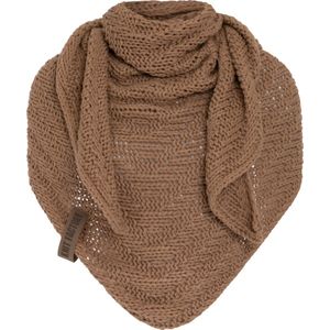 Knit Factory Sally Gebreide Omslagdoek - Driehoek Sjaal Dames - Dames sjaal - Wintersjaal - Stola - Wollen sjaal - Bruine sjaal - Nude - 220x85 cm - Grof gebreid
