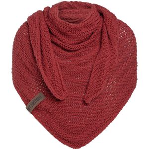 Knit Factory Sally Gebreide Omslagdoek - Driehoek Sjaal Dames - Dames sjaal - Wintersjaal - Stola - Wollen sjaal - Rode sjaal - Baked Apple - 220x85 cm - Grof gebreid