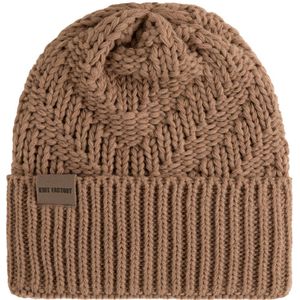 Knit Factory Sally Gebreide Muts Heren & Dames - Beanie hat - Nude - Grofgebreid - Warme bruine Wintermuts - Unisex - One Size