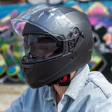 VINZ Kennet Integraalhelm met Zonnevizier / Motorhelm / Scooter helm / Brommerhelm – Mat Zwart