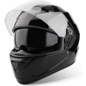 VINZ Kennet Integraalhelm met Zonnevizier | Scooterhelm & Motorhelm & Brommerhelm | Voor Heren & Dames | ECE 22.06 goedgekeurd | Lichtgewicht 1500 gram | Inclusief Opbergzak | Zwart - S