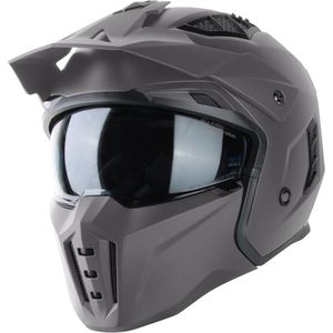 VINZ Kioto Street Fighter Helm met Zonnevizier | Jethelm met mondstuk | Scooterhelm & Motorhelm & Brommerhelm | ECE 22.06 goedgekeurd | Lichtgewicht 1450 gram | Inclusief Opbergzak | Titanium - XL