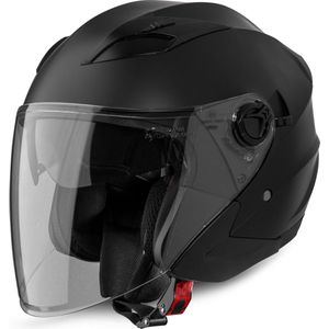 VINZ Calobra Jethelm met Zonnevizier / Scooterhelm / Motorhelm - Mat Zwart