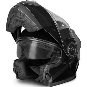 VINZ Santos Systeemhelm met Zonnevizier | Scooterhelm & Motorhelm & Brommerhelm | ECE 22.06 goedgekeurd | Lichtgewicht 1600 gram | Inclusief Opbergzak | Zwart - XS