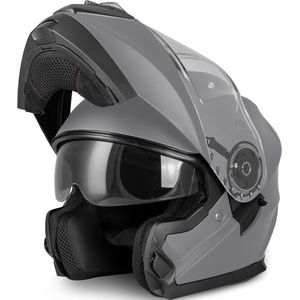 VINZ Santos Systeemhelm met Zonnevizier | Scooterhelm & Motorhelm & Brommerhelm | ECE 22.06 goedgekeurd | Lichtgewicht 1600 gram | Inclusief Opbergzak | Mat Titanium - XXL
