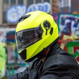 VINZ Santos Systeemhelm met Zonnevizier | Scooterhelm & Motorhelm & Brommerhelm | ECE 22.06 goedgekeurd | Lichtgewicht 1600 gram | Inclusief Opbergzak | Fluor Geel - M