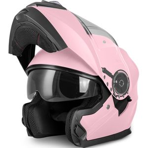 VINZ Santos Systeemhelm met Zonnevizier | Motorhelm Dames | Scooterhelm voor Vrouwen | Brommerhelm | ECE 22.06 goedgekeurd | Lichtgewicht 1600 gram | Inclusief Opbergzak | Roze - L