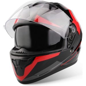 VINZ Becket Integraalhelm met Zonnevizier | Scooterhelm & Motorhelm & Brommerhelm | ECE 22.06 goedgekeurd | Lichtgewicht 1500 gram | Inclusief Opbergzak | Rood - XL