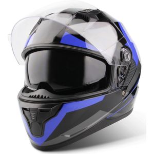 VINZ Becket Integraalhelm met Zonnevizier | Scooterhelm & Motorhelm & Brommerhelm | ECE 22.06 goedgekeurd | Lichtgewicht 1500 gram | Inclusief Opbergzak | Blauw - L