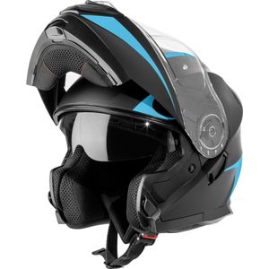 VINZ Busan Systeemhelm met zonnevizier | ECE 22.06 goedgekeurd | Scooterhelm / Motorhelm | Helm voor Motor / Scooter / Snorfiets / Brommer - Blauw