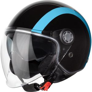 VINZ Jungbu Scooterhelm met zonnevizier / Jethelm met streep / Brommerhelm / Motorhelm / Helm Scooter Retro / Snorfiets helm / Snorscooter helm - Geschikt Voor Helmplicht Blauw Kenteken - Blauw - M