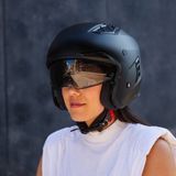 VINZ Shuto Jethelm met Zonnevizier | Jethelm met mondstuk | Scooterhelm & Motorhelm & Brommerhelm | ECE 22.06 goedgekeurd | Lichtgewicht 1450 gram | Inclusief Opbergzak | Mat Zwart - XL