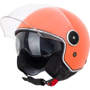 VINZ Tobia Jethelm met Zonnevizier | Scooterhelm & Motorhelm & Brommerhelm & Snorfietshelm | ECE 22.06 goedgekeurd | Lichtgewicht 1200 gram | Voor Heren & Dames | Inclusief Opbergzak | Oranje - M