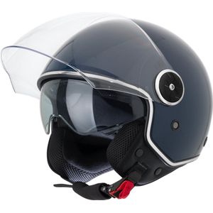 VINZ Tobia Jethelm met Zonnevizier | Scooterhelm & Motorhelm & Brommerhelm & Snorfietshelm | ECE 22.06 goedgekeurd | Lichtgewicht 1200 gram | Voor Heren & Dames | Inclusief Opbergzak | Blauw - L