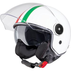 VINZ Neiva Jethelm met Zonnevizier | Scooterhelm Retro & Motorhelm Retro & Brommerhelm & Snorfietshelm | Italiaanse Vlag | ECE 22.06 goedgekeurd | Lichtgewicht 1200 gram | Voor Heren & Dames | Inclusief Opbergzak | Wit - M