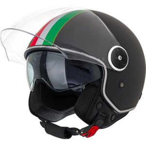 VINZ Neiva Jethelm met Zonnevizier | Scooterhelm Retro & Motorhelm Retro & Brommerhelm & Snorfietshelm | Italiaanse Vlag | ECE 22.06 goedgekeurd | Lichtgewicht 1200 gram | Voor Heren & Dames | Inclusief Opbergzak | Mat Zwart - XXL