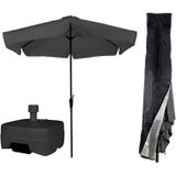 CUHOC Parasol Grijs COMBI - Grijze Parasol met Parasolhoes en Extra Zware Vulbare Verrijdbare Parasolvoet