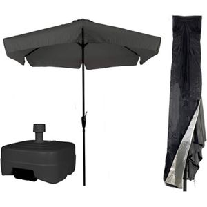 CUHOC Grijze / Antraciete Parasol - Parasolhoes - Extra Zware Vulbare Verrijdbare Parasolvoet - parasol met voet, parasol met hoes en voet, stokparasol met hoes en voet - parasol grijs hoes