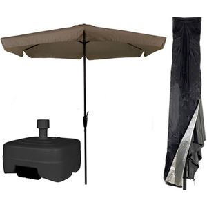 CUHOC Taupe Parasol - Parasolhoes - Extra Zware Vulbare Verrijdbare Parasolvoet - parasol met voet, parasol met hoes en voet, stokparasol met hoes en voet