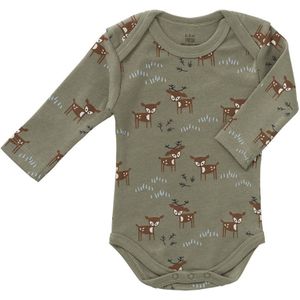 Fresk Romper met Lange Mouwen – 6-12 m – Kraamcadeau Babykleding – Biologisch Katoen – Olijfgroen – Deer Olive