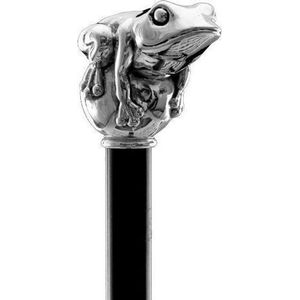 MadDeco - Kikker - Beukenhouten wandelstok met zilver verguld handvat - Italiaans design