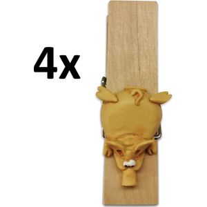 Paolo Chiari - set van 4 - papierklem - memohouder - grote wasknijper met varken -polystone plus hout - Italiaans design - handwerk