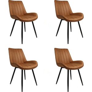 Bronx71® Industriële eetkamerstoel Brooke cognac - Eetkamerstoelen set van 4