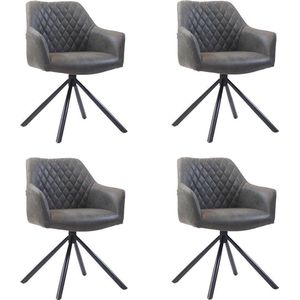 Bronx71® Industriële eetkamerstoel Dex antraciet eco-leer - Eetkamerstoelen set van 4