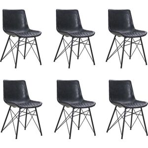 Bronx71® Industriële eetkamerstoel Lauren antraciet PU leer - Eetkamerstoelen set van 6