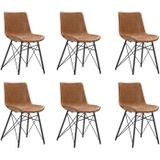 Bronx71® Industriële eetkamerstoel Lauren cognac PU leer - Eetkamerstoelen set van 6