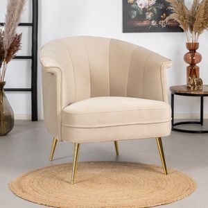 Bronx71® Fauteuil velvet Amy beige - Zetel 1 persoons - Relaxstoel - Fauteuil beige - Fauteuil velvet